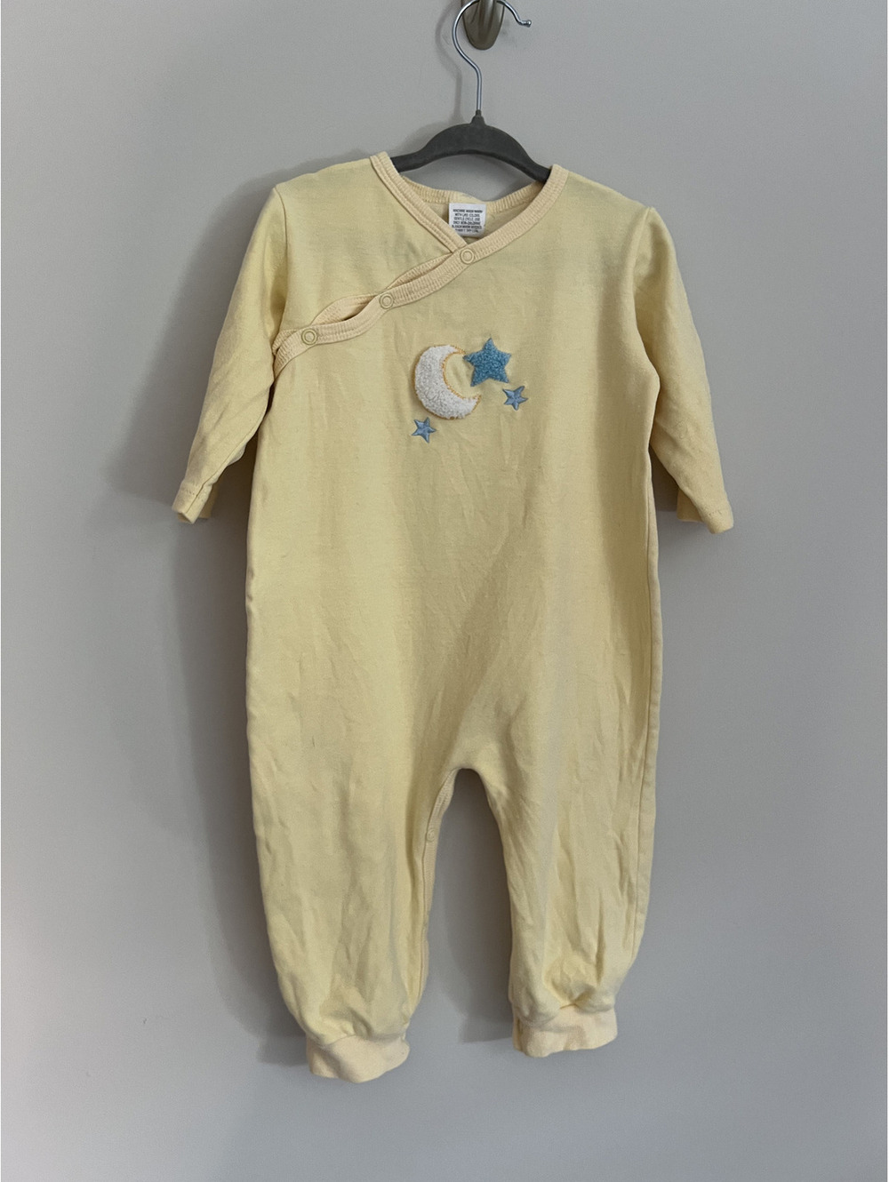 Vintage Yellow Moon Applique Long Sleeve Jumpsuit, 100% cotton